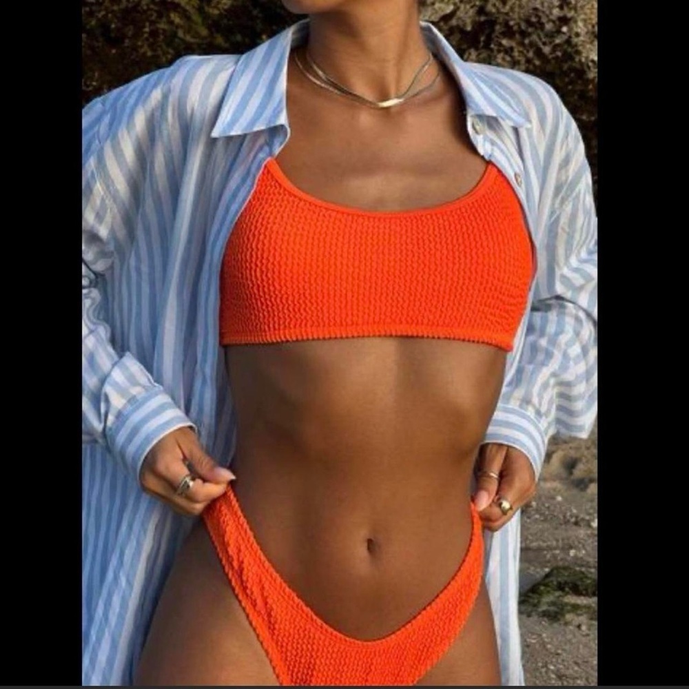 Cabana De Sol Neon Orange Ruffle Bikini Set